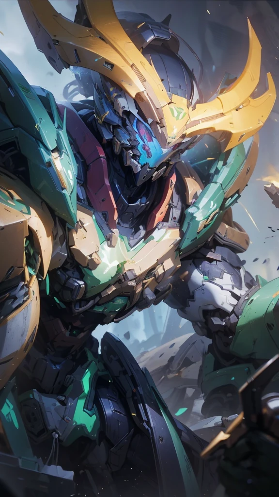 4K wallpaper, inspired from mobile legend hero, belerick, detailed, mecha, green armor, best line art