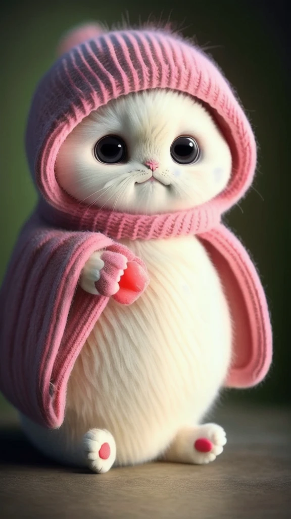 : 3. cat, realistic, hairy, clothed animal, apple, dark circles, blush, cherry, food, fruit, full body, hat, non-human, strawberry, tomato, watermelon