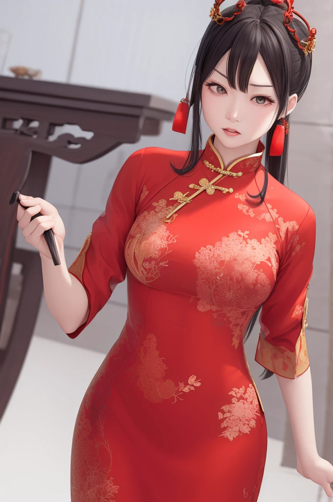 Empress in red Chinese dress、Angry