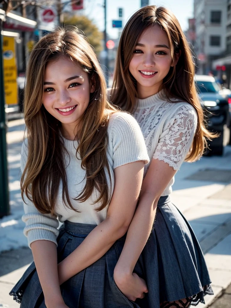 (smile)、Cute Girl、fun、(((smile)))、high school girl、((Schoolgirl uniform))、(The eyes are light brown)、(((Droopy eyes))),Ultra-realistic、photograph、(((Pedestrian precinct)))、Short skirt、
(((Showing her white lace panties)))、The face is very beautiful、Clear eyes、(((Eyes with big eyes)))、Pedestrian precinct、intersection、
bench、Dark blue pretz skirt、(((Lift up the skirt)))、立ってLift up the skirt、Large bust、
