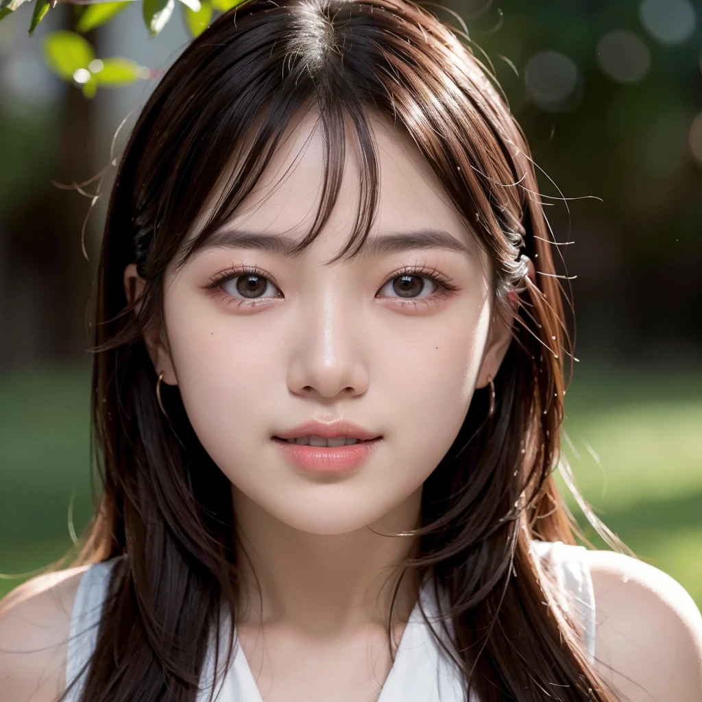 (Highest quality,masterpiece:1.3,Ultra-high resolution),(Very detailed,Caustics,8K),(Realistic:1.4,RAW shooting),22 years old,,(I'm looking at the camera with a smile on my face)Brown Hair,Medium Hair、Korean model、Soft sunlight,Natural light、9 heads、Solo Snap、、Korean、Hanging eyes、dusk