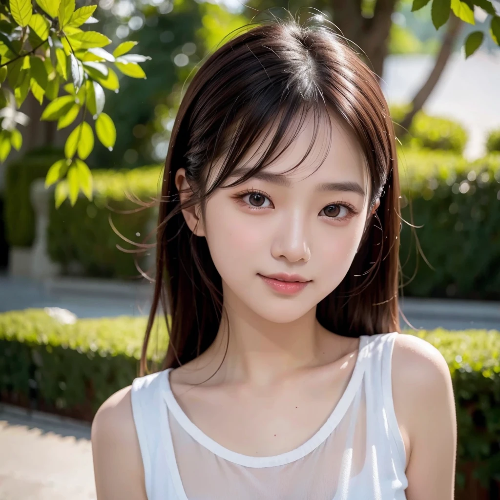 (Highest quality,masterpiece:1.3,Ultra-high resolution),(Very detailed,Caustics,8K),(Realistic:1.4,RAW shooting),22 years old,,(I'm looking at the camera with a smile on my face)Brown Hair,Medium Hair、Korean model、Soft sunlight,Natural light、9 heads、Solo Snap、、Korean、Hanging eyes、dusk
