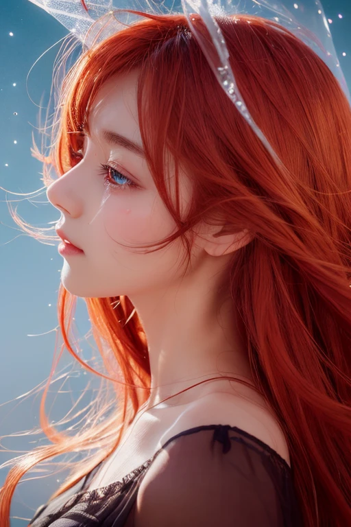 (anime),(cute)(masterpiece), (Highest quality),One girl,Upper Body,(Double exposure:1.2),(Simple Background:1),Bold、clear、bright-Red、shed tears、Cry、Natural、Clear、Turn、 (Movie angle),(Dynamic Angle),Disheveled long hair,(Low contrast),(Flat Color:0.7)