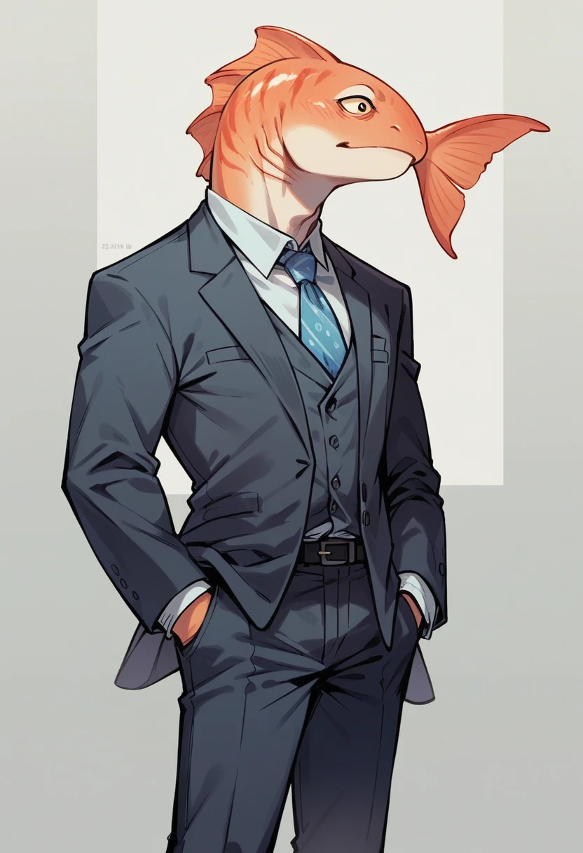 Ocean sunfish head,business suit, standing