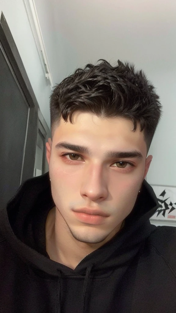 sharp man with black hood and black sweatshirt, caio santos, 18 years old, bad bunny, Matthew 9 5, young spanish man, profile picture with headshot, 1 6 years old, perfect face and boy, 21 years old, profile image, wide shaved and clean face, olhos castanhos brilhantes e penetrantes, 22 years old, Sidney Lugo