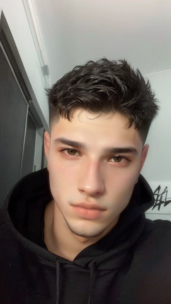 sharp man with black hood and black sweatshirt, caio santos, 18 years old, bad bunny, Matthew 9 5, young spanish man, profile picture with headshot, 1 6 years old, perfect face and boy, 21 years old, profile image, wide shaved and clean face, olhos castanhos brilhantes e penetrantes, 22 years old, Sidney Lugo