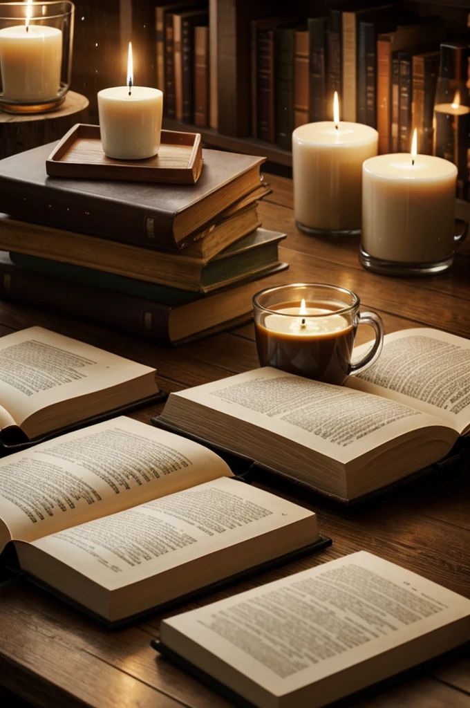 cozy raining books candles and coffee