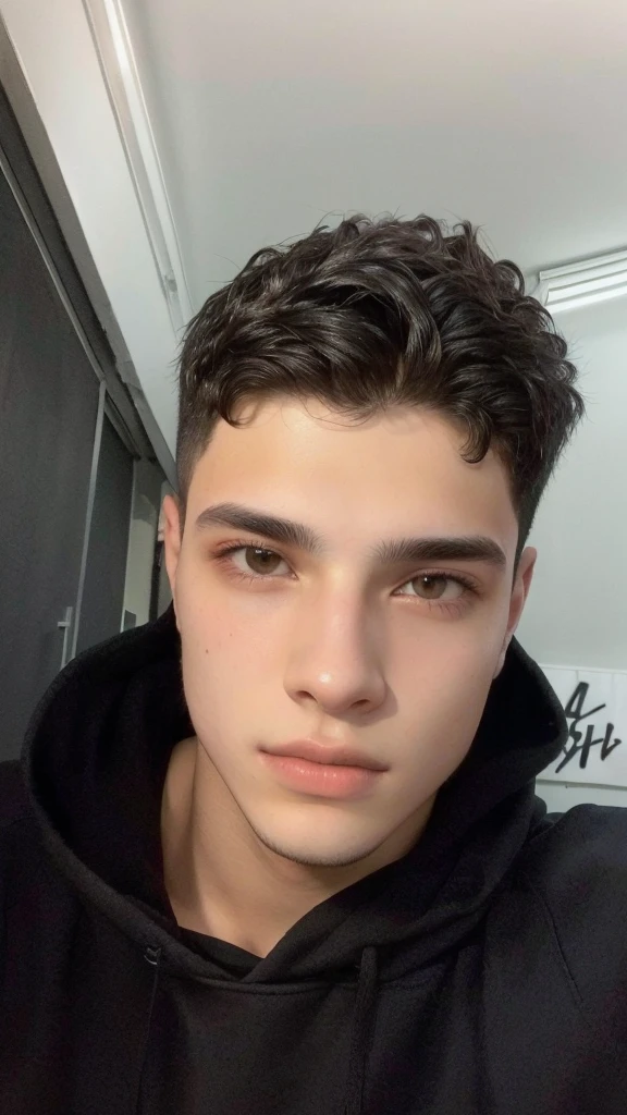 sharp man with black hood and black sweatshirt, caio santos, 18 years old, bad bunny, Matthew 9 5, young spanish man, profile picture with headshot, 1 6 years old, perfect face and boy, 21 years old, profile image, wide shaved and clean face, olhos castanhos brilhantes e penetrantes, 22 years old, Sidney Lugo
