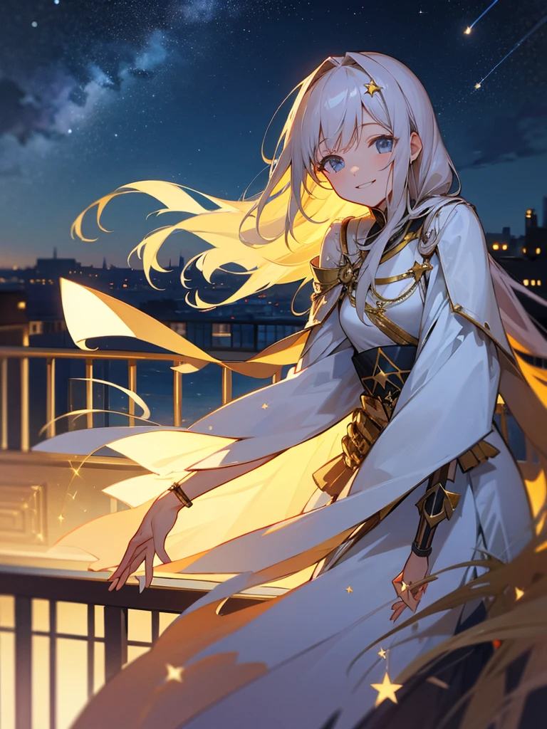 Starry sky, balcony, older sister, smile, apartment, long hair