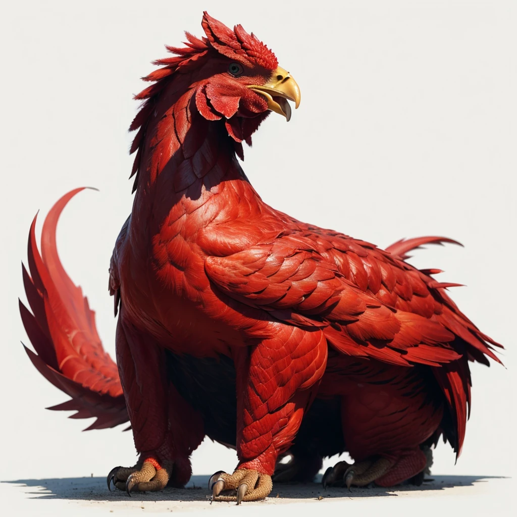 Big Animaly, chicken mixed with Lamia, reds colour skins, Grassroots background, (white background simpleks),