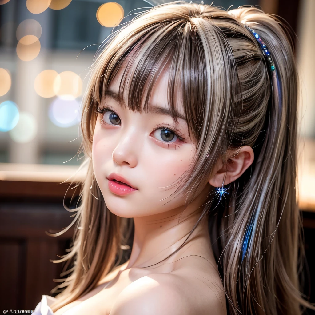 , 8k, High-level, absurd, masterpiece, best quality, primitive, very detailed CG, very detailed wallpaper, perfect lighting, Extremely detailed (((The personifying " Fairy " as a Little Girl))), MysticSight, Tyndall effect, Tyndall scattering, Studio gray background with (many Dazzling RainbowColor particles BokeH:1.28), (RoundlyButts, ThighGap), (:0.4), ( with looking ahead), BREAK (NOGIZAKA face variations) Extremely Detailed very KAWAII face variations, perfect , Childish, captivating gaze, elaborate detailed Eyes with (sparkling highlights:1.28), long eyelashes、Glossy RED Lips with beautiful details, Coquettish , Rosy cheeks, Radiant PearlSkin with clear transparency . { (Dynamic LifeLike expressions:1.4) | :d) }, (large eyes:-1) .