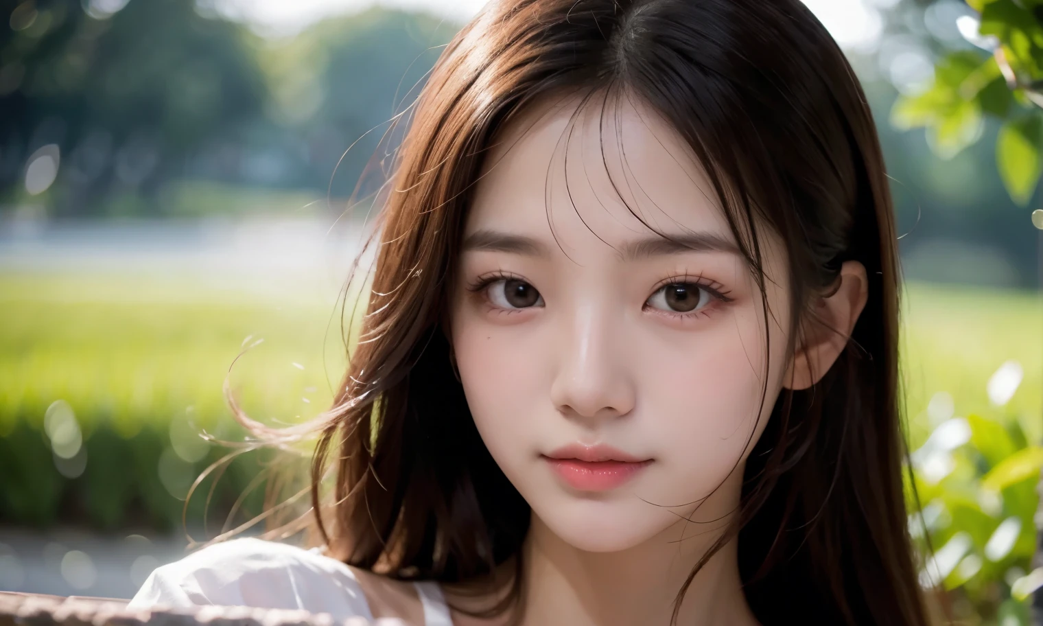 (Highest quality,masterpiece:1.3,Ultra-high resolution),(Very detailed,Caustics,8K),(Realistic:1.4,RAW shooting),22 years old,,(I'm looking at the camera with a smile on my face)Brown Hair,Medium Hair、Korean model、Soft sunlight,Natural light、9 heads、Solo Snap、、Korean、Hanging eyes、dusk