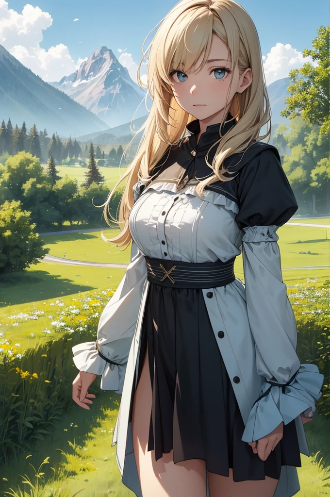 In a green meadow is a girl who leads a group of knights.
BREAK
With a brave expression, guides them to their destination.
BREAK
Behind her, A green forest extends and beyond that, Mountains rise in the distance.
BREAK
The most suitable effect for this scene would be a watercolor painting technique to capture the softness of the meadow and the fluidity of movement.. ,((detailed)), ((high quality)),((well structured)),((anatomically correct)),((good composition)), ((good perspective)),((masterpiece)), ( ( detailed outline)),((extremely detailed)),((digital art)), digital illustration, ((well-proportioned bodies)), high resolution, high definition, full definition, full resolution, detailed face, 4k,HD, Sharp,perfect,depth,with depth,sharp focus,Depth of field