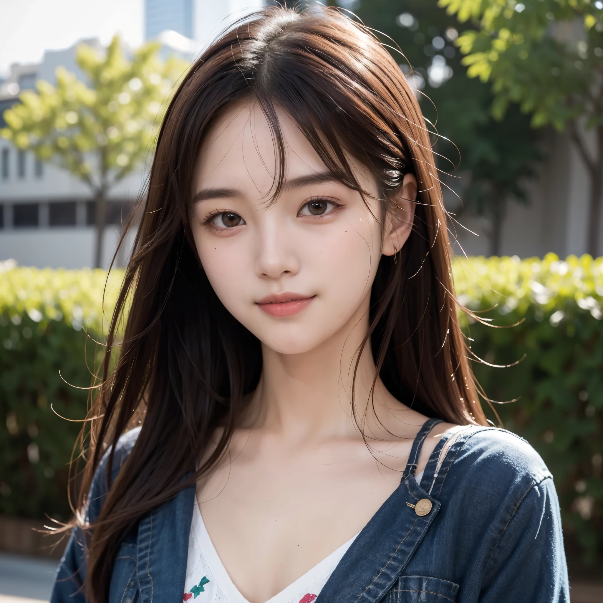 (Highest quality,masterpiece:1.3,Ultra-high resolution),(Very detailed,Caustics,8K),(Realistic:1.4,RAW shooting),22 years old,,(I'm looking at the camera with a smile on my face)Brown Hair,Medium Hair、Korean model、Soft sunlight,Natural light、9 heads、Solo Snap、、Korean、Hanging eyes、Fireworks display