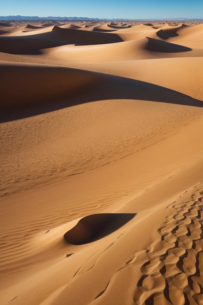 create A vast desert with a scorching sun, with gigantic dunes that shape the landscape