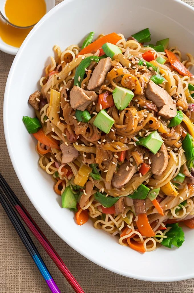 Yakisoba with colorful noodles