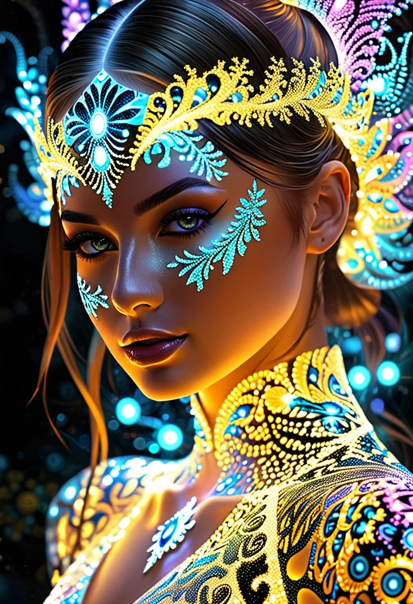 fractal，glowing，1girl，blingbling