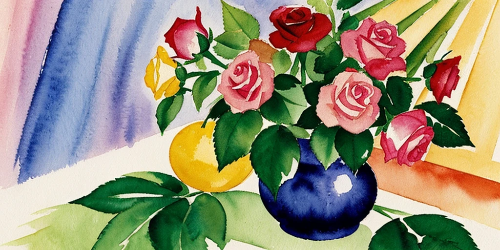 august macke style watercolor floral painting rose plants under sunshine