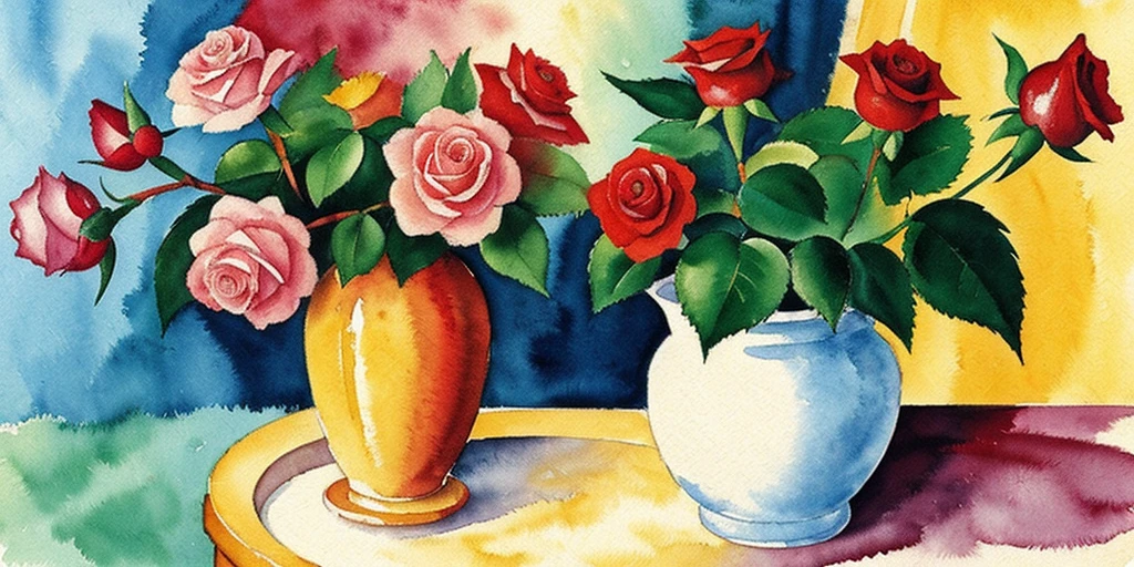 august macke style watercolor floral painting rose plants under sunshine