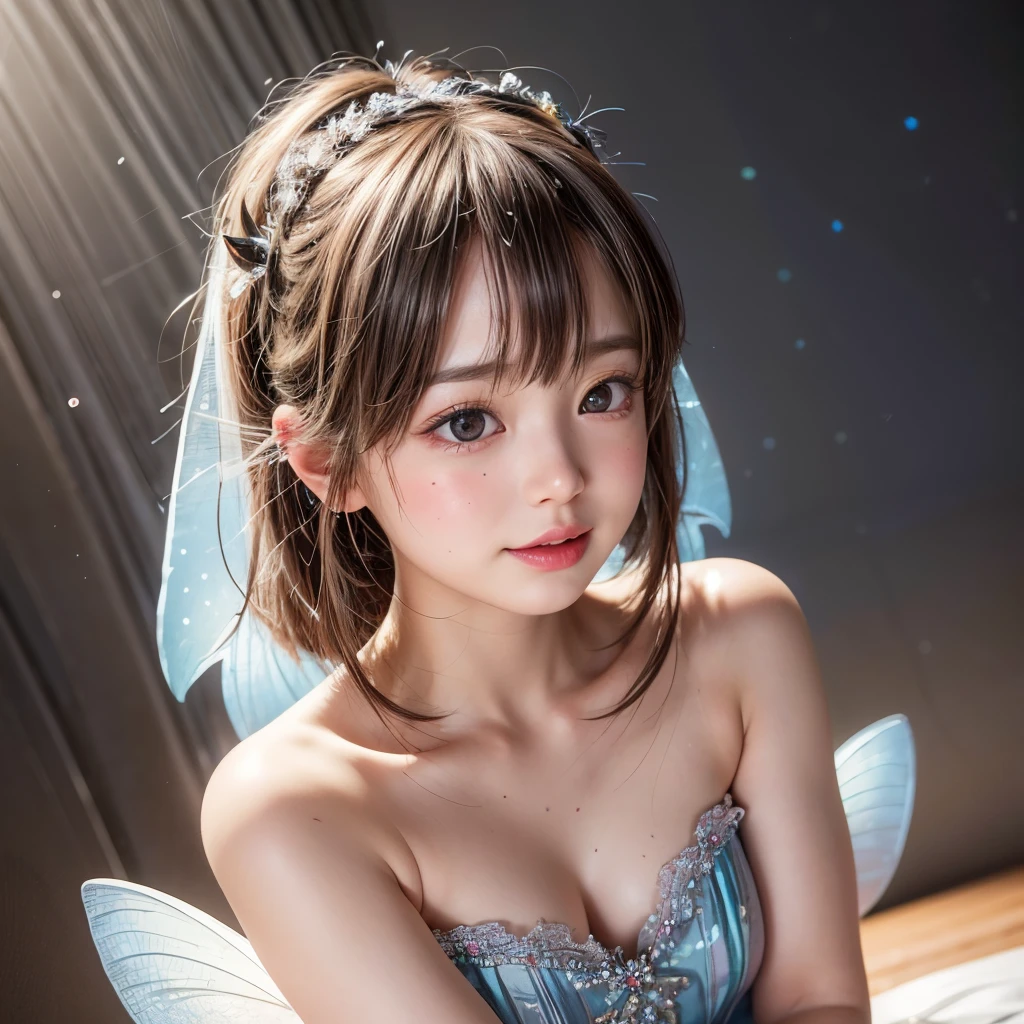 NSFW, 8k, High-level, absurd, masterpiece, best quality, primitive, very detailed CG, very detailed wallpaper, perfect lighting, Extremely detailed (((The personifying " Fairy " as a Little Girl))), MysticSight, Tyndall effect, Tyndall scattering, Studio gray background with (many Dazzling RainbowColor particles BokeH:1.28), (RoundlyButts, ThighGap), (Exposed:0.4), (Assfocus with looking ahead), BREAK (NOGIZAKA face variations) Extremely Detailed very KAWAII face variations, perfect anatomy, Childish, captivating gaze, elaborate detailed Eyes with (sparkling highlights:1.28), long eyelashes、Glossy RED Lips with beautiful details, Coquettish tongue, Rosy cheeks, Radiant PearlSkin with clear transparency . { (Dynamic LifeLike expressions:1.4) | :d) }, (large eyes:-1) .