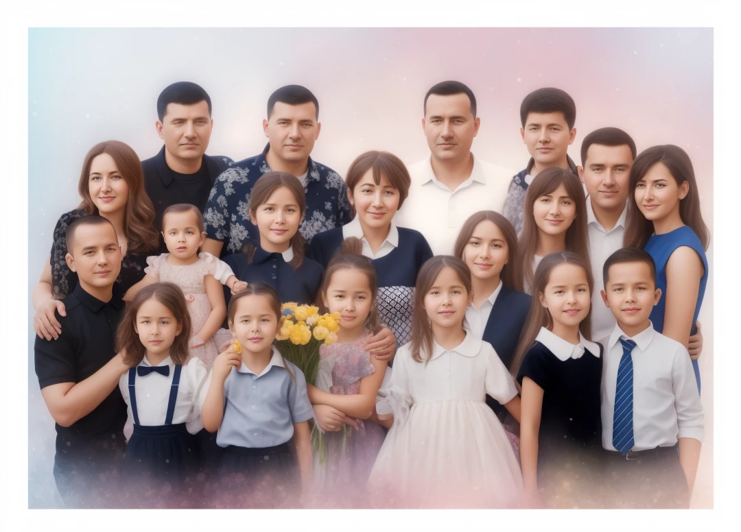 There is a group of people, who pose for photography, Happy family, family photo, a family portrait, High Quality Portrait, NFT Portrait, artem, maia sandu hyperrealistic, color portrait, Complex background, photo portrait, profile pic, inspired by Isidor Křnjávi, digital illustration art, 8K)), digital illustration art
