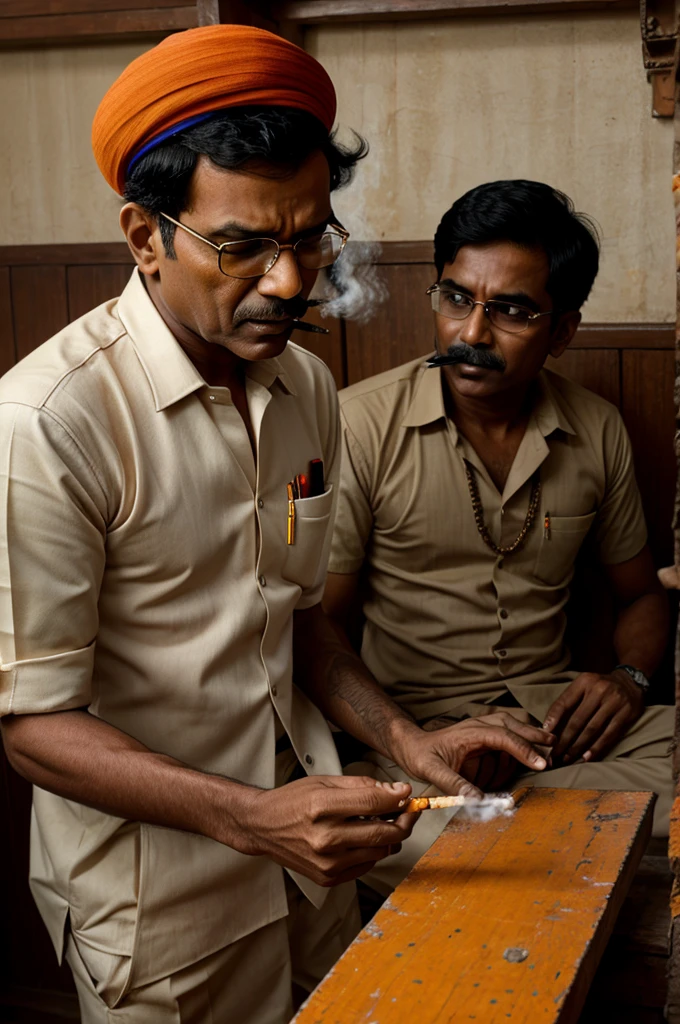 Shivraj singh smoking with worker