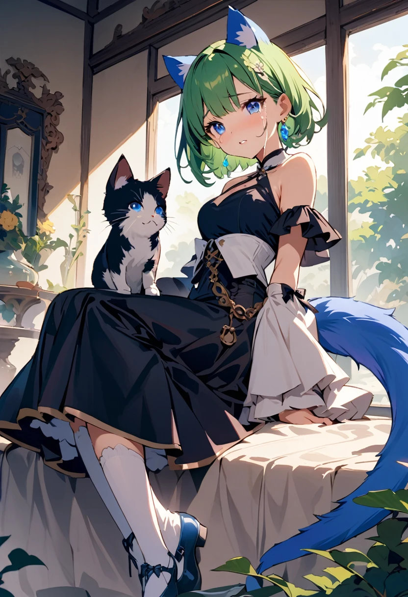 culmination masterpiece, impressive moment, unexampled superlative highres definitely organized detail, from fowerd, from below, close contact, perfect fullbody, perfect hands, perfect face, perfect eyes, (2rest conspicuous nifty magical chibi girls in tent with perfect cats), fantasy world, forest field, illustration, Artistic, peaceful atmosphere, morning,