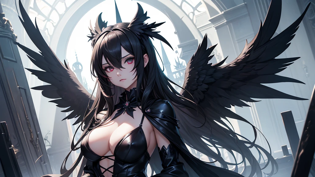 Highest quality, masterpiece, Ultra-high resolution,  ZBrush Central Contest Winners, Gothic art, Angel Knight Gothic Girl, OverloadAlbedo of, Female vampire with raven wings, Black Feather Wings, Angel Knight Girl, Young Harpy Girl, PVC Figure, anime「Overload」Albedo of