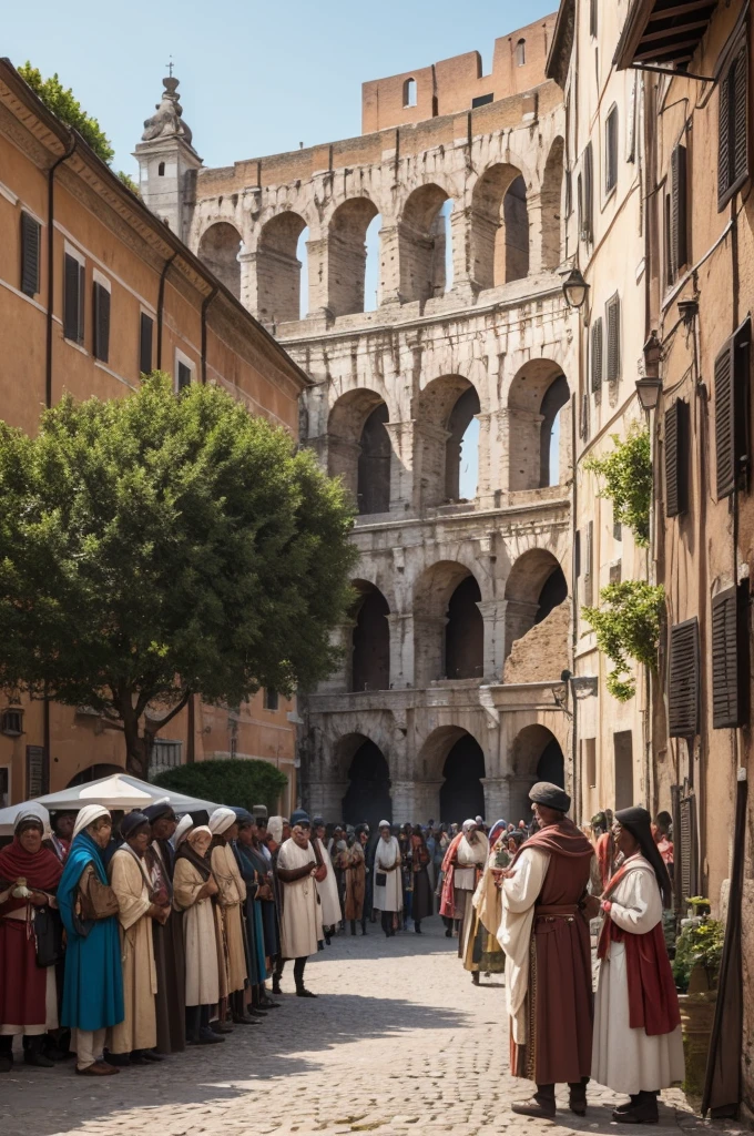 Scenery from the Middle Ages in Rome showing the events of slaves at the time