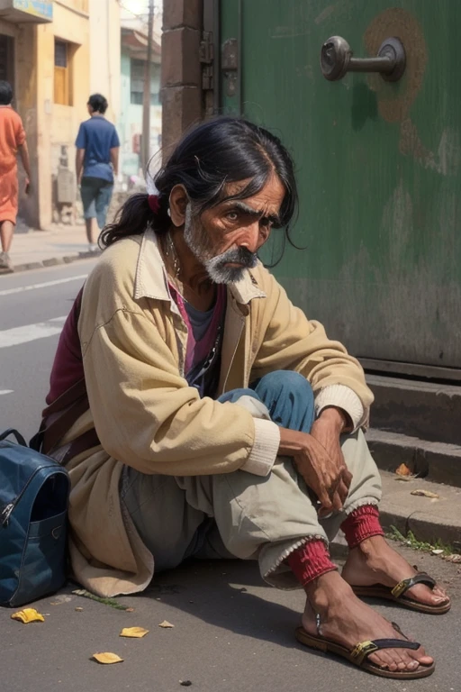 A poor beggar in stree