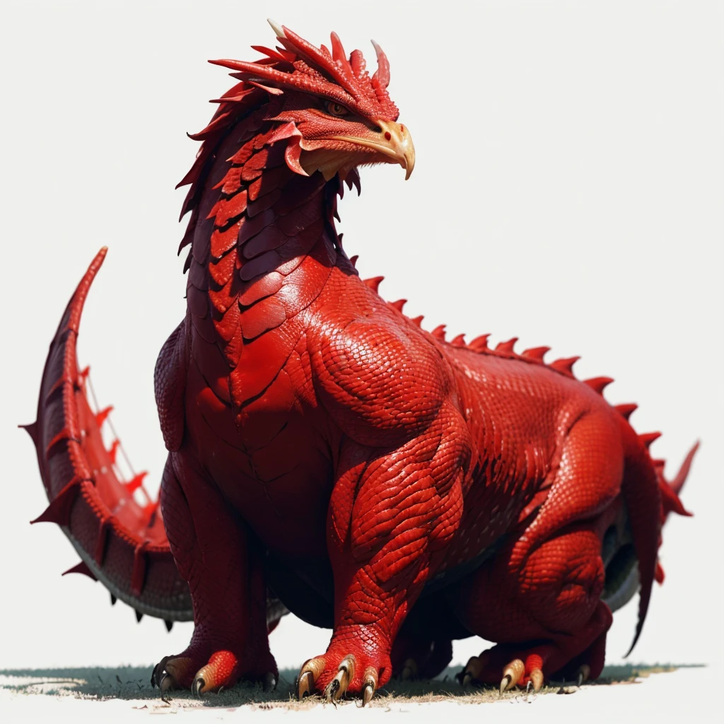 Big Animaly, chicken mixed with Lamia, reds colour skins, Grassroots background, (white background simpleks), (dragon mixed head)
