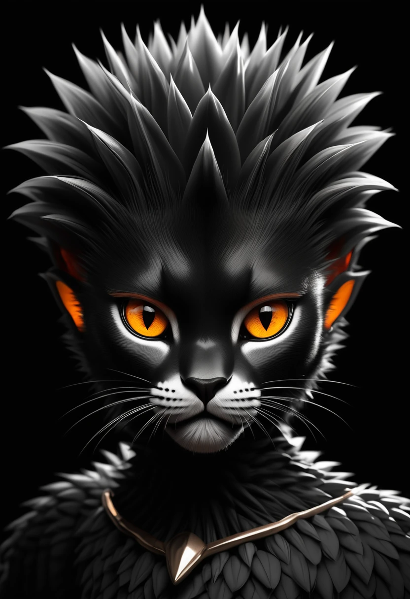 Flourishing cactus，1 cheetah in the desert, Deep orange eyes, black and white, black background, (best quality,4K,8K,high resolution,masterpiece:1.2),Extremely detailed,(Practical,photoPractical,photo-Practical:1.37),Highly detailed animal portraits, Dramatic Lighting, Powerful predator, Intense expression, Fascinating eyes, Smooth spotted fur, muscular, Low angle shot, Close-up view, Minimalist composition, High contrast
