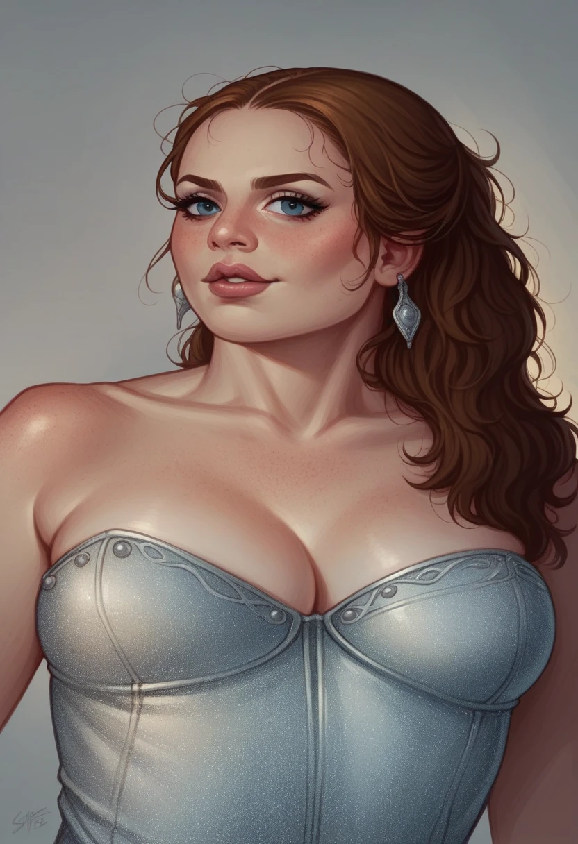 Cara by Sophie Turner, Sansa Stark played by Sophie Turner, the de facto Lady of the Eyrie, She is a 40-year-old mature queen with a spectacular, seductive appearance. full face, pierced eyes, reddish lips, upper body shot, medieval erotic costumes, game of thrones costumes, She wears a costume inspired by Game of Thrones and has a deep neckline., a perfect thick body, and a perfect thick figure. The photograph captures it in a close-up., with the texture of his skin and his ultra-realistic and realistic facial features.. Thick and juicy figure, high quality leather, skin pores, surprising details,