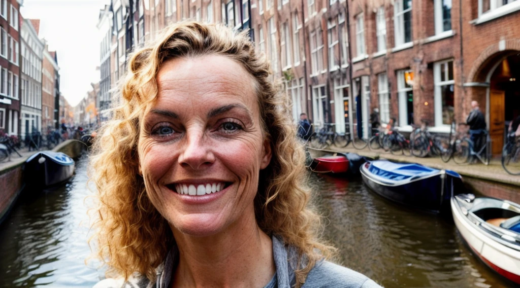 raw closeup of a stunningly beautiful woman, by the canals of holland, shops selling gouda cheese, RAW, 8K, UHD, natural lighting, perfect day, amateur, candid, extreme close up, 