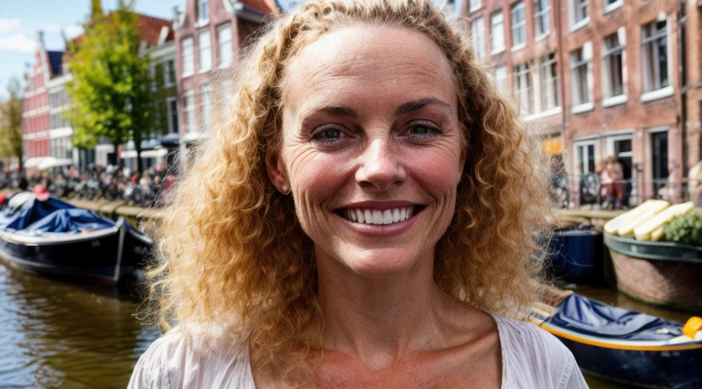 raw closeup of a stunningly beautiful woman, by the canals of holland, shops selling gouda cheese, RAW, 8K, UHD, natural lighting, perfect day, amateur, candid, extreme close up, 