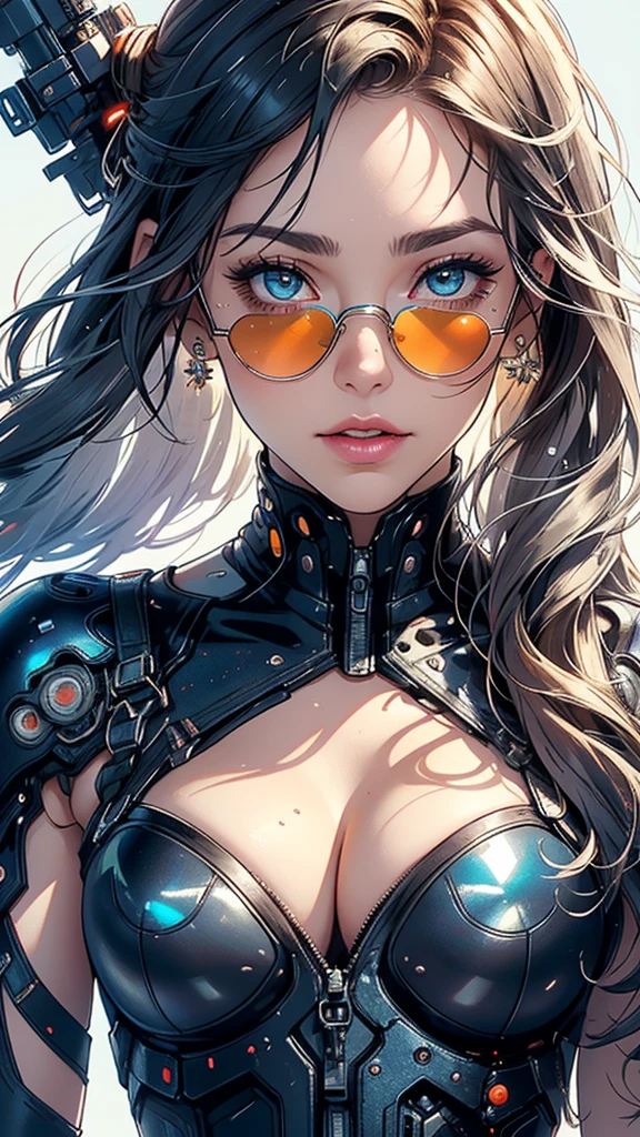 (((masterpiece, highest quality))),(((solo:1.2))),(((1girl:1.2))),32k wallpaper, very detailed,(((((portfolio))))),(((((Close-up))))),((((( up))))),((((more various angle)))),(((highlight))),((((heterochromia)))),(((complete. detailed face))),((((Extremely talented)))),((((Wonderfully detailed complicated machine)))),((((genius mechanic)))),((Overall colorfully)),(((futuristic galaxy))),(((perfect clear skinn))),((())),(((Latest model sunglasses))),(((reflection neon))),(halftone:1.2)