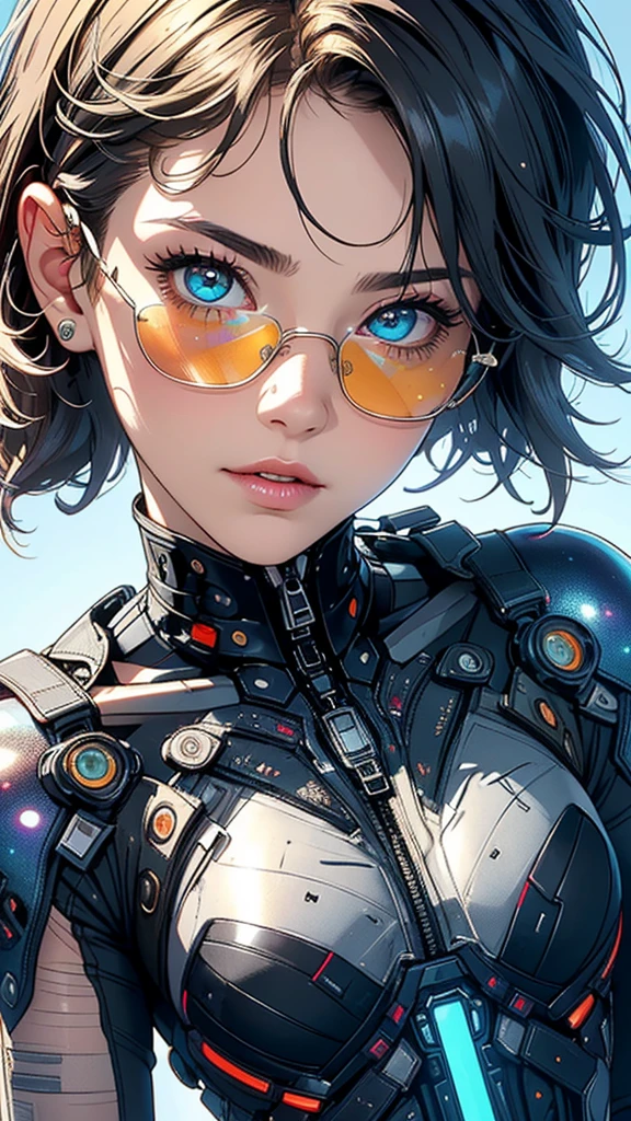 (((masterpiece, highest quality))),(((solo:1.2))),(((1girl:1.2))),32k wallpaper, very detailed,(((((portfolio))))),(((((Close-up))))),(((((bust up))))),((((more various angle)))),(((highlight))),((((heterochromia)))),(((complete. detailed face))),((((Extremely talented)))),((((Wonderfully detailed complicated machine)))),((((genius mechanic)))),((Overall colorfully)),(((futuristic galaxy))),(((perfect clear skinn))),(((Cleavage))),(((Latest model sunglasses))),(((reflection neon))),(halftone:1.2)