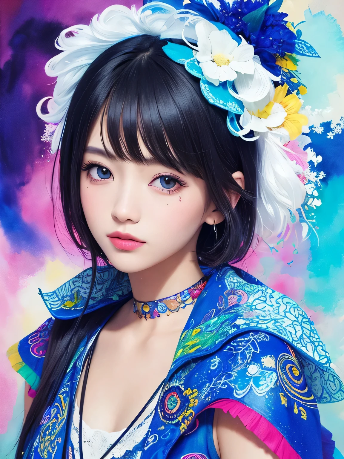 Nice style、(((Stylish fashion))), 8K quality、Intense watercolor, Detailed watercolor art, Watercolor splash, surreal, Avant-garde pop art, Beautiful and expressive paintings, Beautiful artwork illustration, Very colorful tones, wonderful, Cool Beauty, Highest quality、Official Art, vector art, stylish design, (((The most beautiful girl))), (((Highest quality))), High resolution, ((detailed)), (((Doodle Art)), ((masterpiece)), ((Super detailed)), (((stylish))),