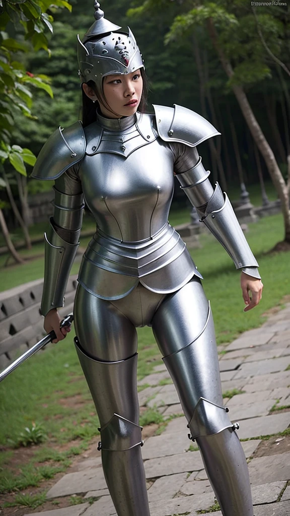 Lady Knight of the Borobudur Temple, full heavy armor, athletic body