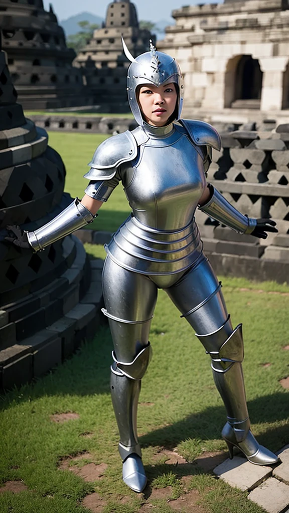 Lady Knight of the Borobudur Temple, full heavy armor, athletic body