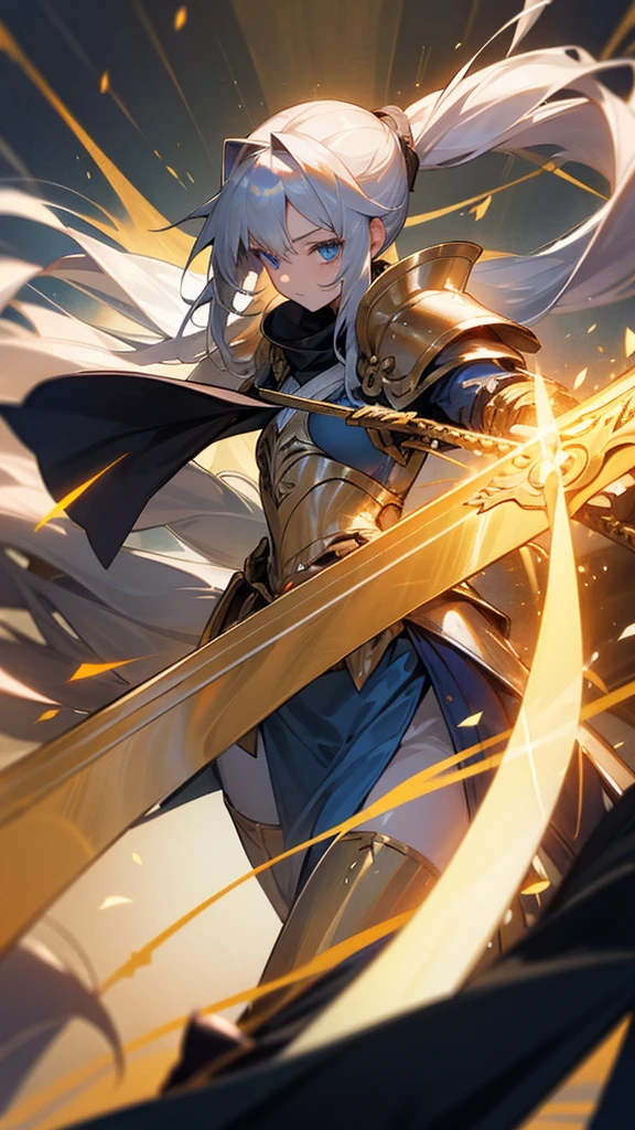 ((8K Resolution)), ((Character Mobile Legend)), 1boy, 25y.o, LANCELOT, Royal Matador, long hair, waite hair, Blue and red Armor, sword on a arm, Realistic, Ultra detail, animation to Realistic