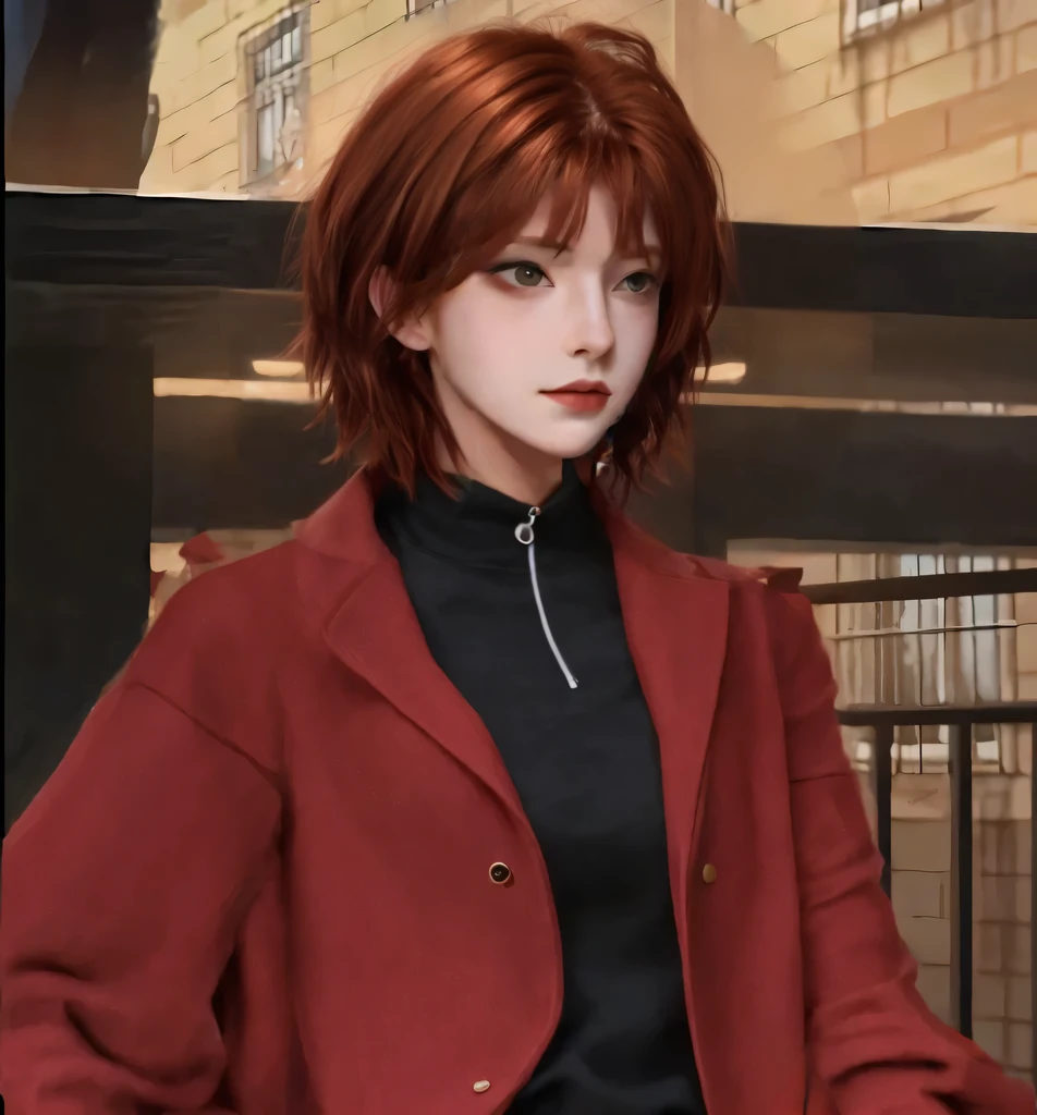 Short hair，Reddish brown hair