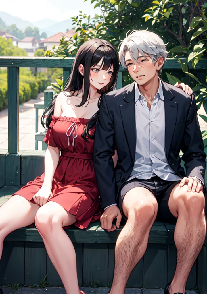The couple is shown growing older together. They are seen reminiscing about their past.