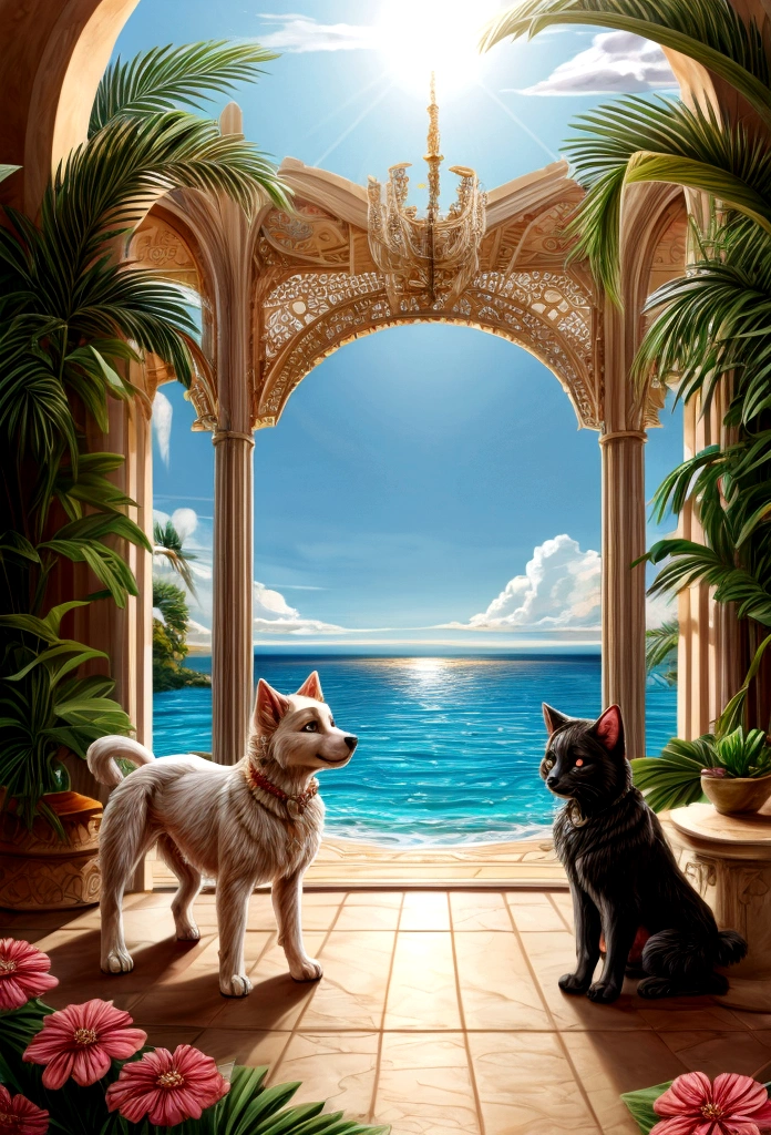 my beloved pets, dog, cat, in paradise