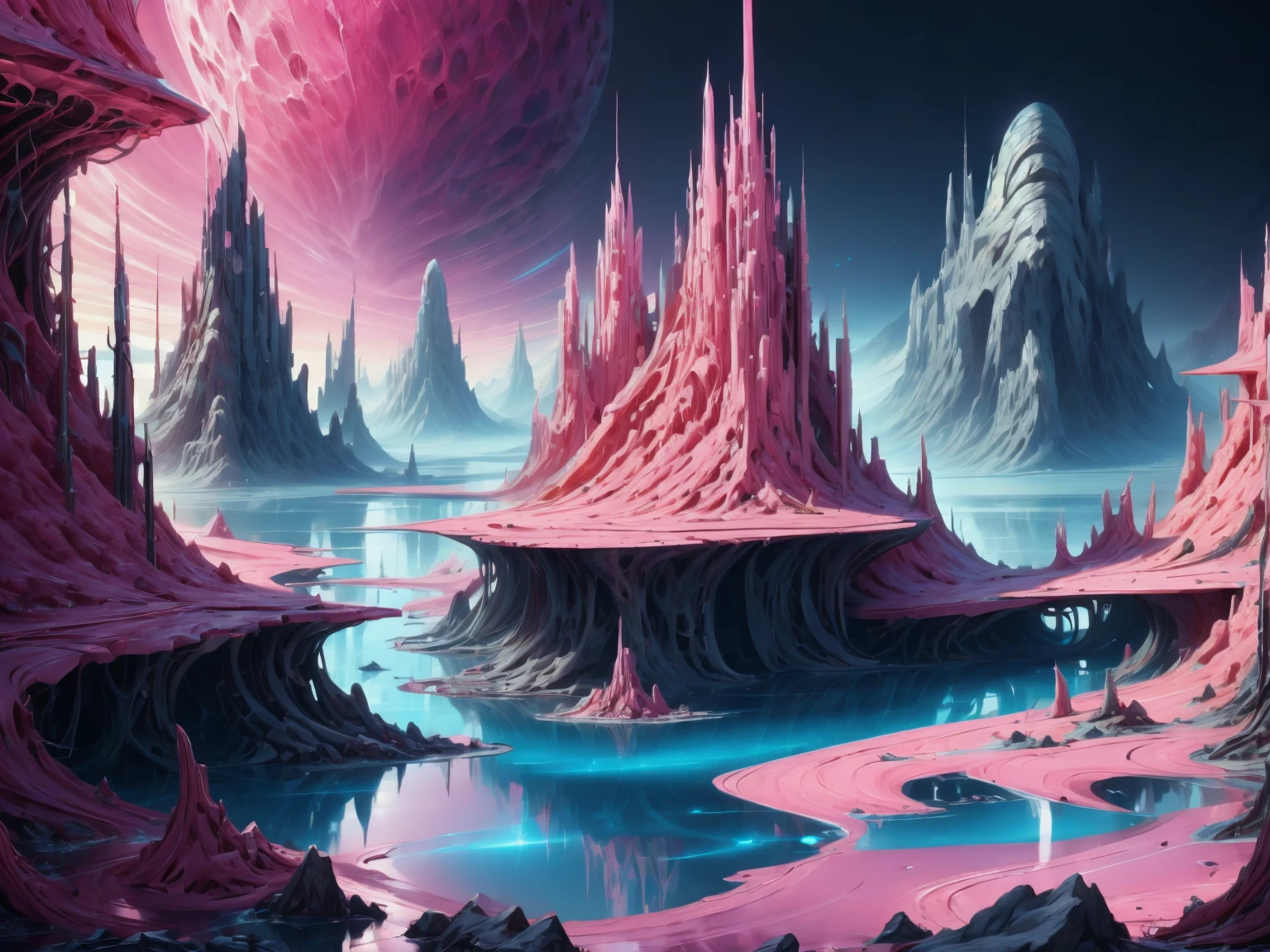 ((Best Quality)), ((Masterpiece)), ((Realistic Digital Art)), (Ultra Detailed), DonMR0s30rd3r Mythological Landscape Hiking Trail, Pink Valley, Dawn, Swamp Birds, Octane Rendering, Ray Tracing, Volumetric Lighting, Backlighting, Rim Lighting, Blue Land, 8K, HDR,((Best Quality)), ((Masterpiece)), ((Realistic Digital Art)), (Ultra Detailed), DonMR0s30rd3r Mythological Landscape Hiking Trail, Pink Valley, Dawn, Swamp Birds, Octane Rendering, Ray Tracing, Volumetric Lighting, Backlighting, Rim Lighting, Blue Land, 8K, HDR,
