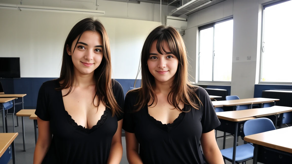  entre deux  et mince de 18 ans , black short sleeve short nightdress, dans une salle de classe , ,jambe visible,se touche