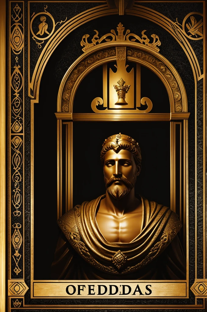 Create a book cover that shows the characters of the myth "King Oedipus" make it a modern portal 