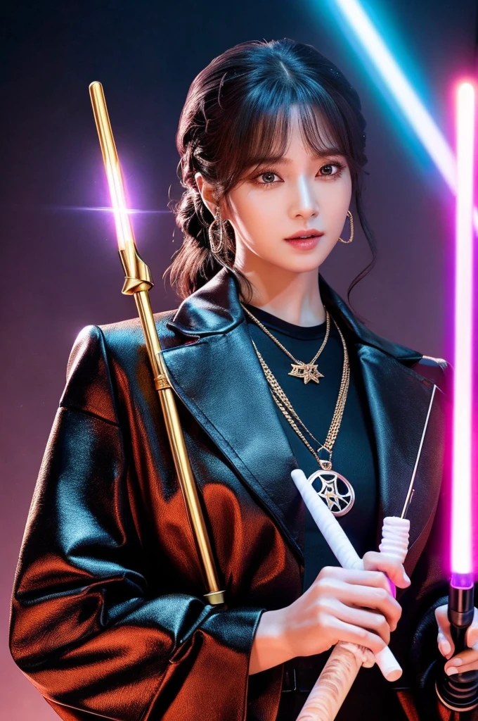 There was a woman holding scissors in her hand., holding a syringe!!, holding a magic wand, Hold the scepter., holding a magic needle, holding a magic wand, holding a magic wand, holding a magic wand, holding a syringe, Holds an activated lightsaber., holding a syringe, It's a claymation character.