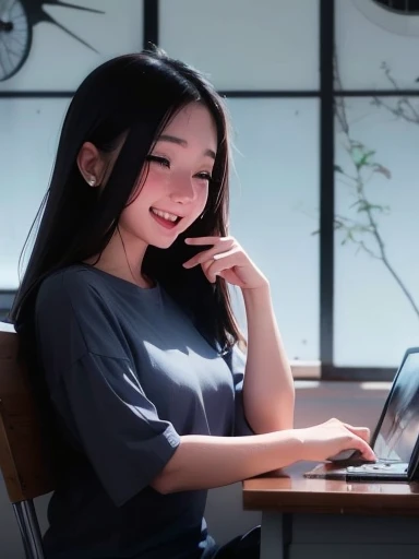 a young girl with tears running down her cheeks, tears of joy, radiant smile, joyful expression