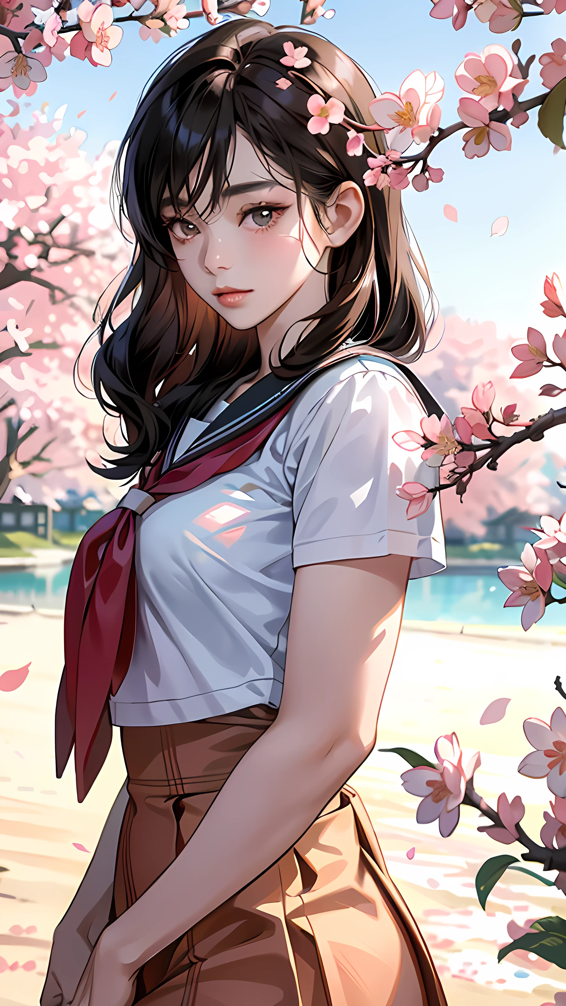Stunningly Realistic 8K Wallpaper Showcasing a Radiant Black-Skinned Lolita Teenager in an Enchanting Japanese Gyaru Style School Sailor Uniform – Accentuated by a Mesmerizing Cherry Blossom Backdrop
Nude and Semi-Nude Elements:
Dazzling and Detailed Cherry Blossom Petals Flying, Framing the -yeld As Girl in a Japanese High School Student Role
Short Bob Hairstyle with Curls, Dark Brown Hair, and Expressive Eyes Emulating a Youthful and Attractive Japanese Lolita Aesthetic
Full Lips, Hour